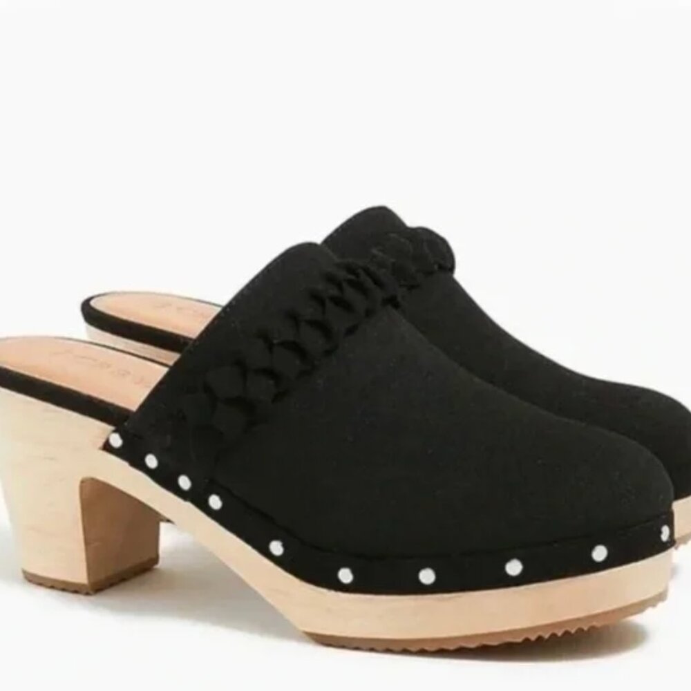 J.CREW FACTORY SUEDED BLACK CLOGS, SIZE 7 1/2